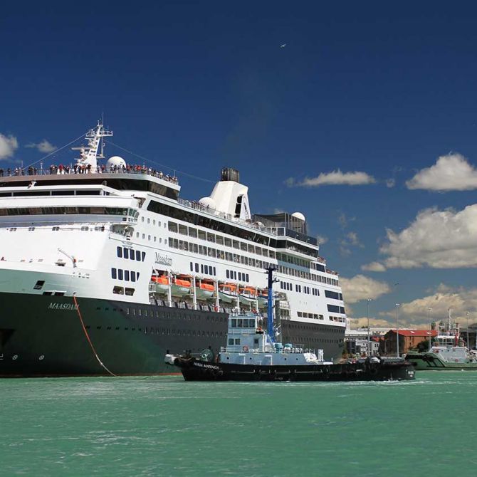 Cruise boat berthed in Timaru