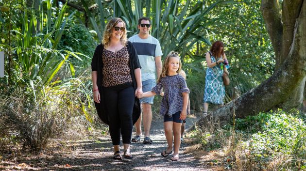 Family walking at Geraldine River Trail